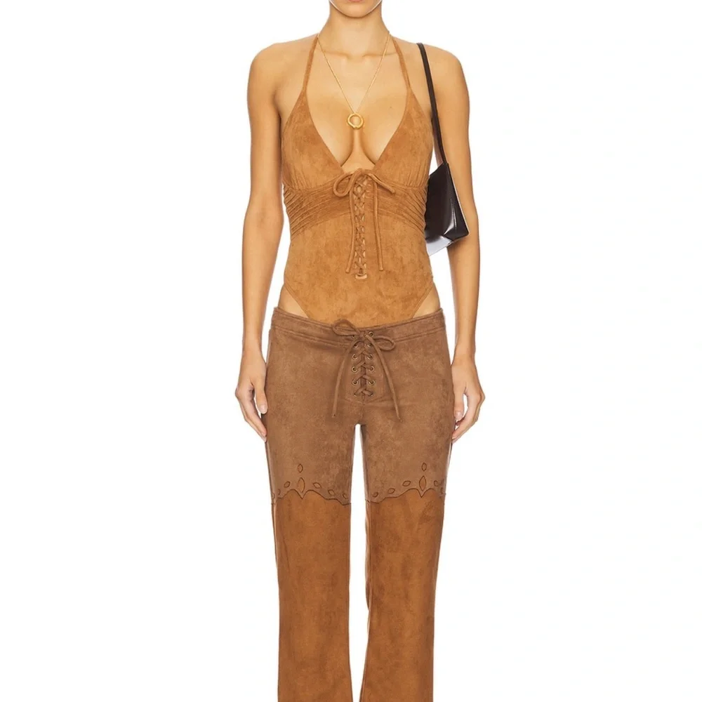 Frankie's Bikinis Suede-Look Brown One-Piece Swimsuit